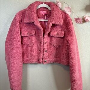 Pink Sherpa Teddy Women's Cropped Jacket